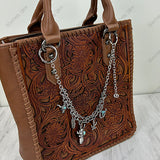 PC260418-09           12'' Silver metal chain with western charms Purse chain