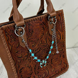 PC260418-13           12'' Silver metal chain with blue turquoise stone squash blossom charms Purse chain