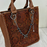 PC260418-14          12'' Silver metal chain with black turquoise stone squash blossom charms Purse chain