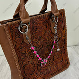 PC260418-15         12'' Silver metal chain with hot pink turquoise stone squash blossom charms Purse chain
