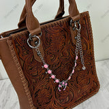 PC260418-16        12'' Silver metal chain with light pink turquoise stone squash blossom charms Purse chain
