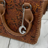 PCH251125-G                           Silver metal with clear crystal letter G purse chain