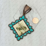 PD231210CP-05                Copper metal with blue turquoise stone square cowboy Pendent