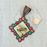 PD231210CP-05                Copper metal with blue turquoise stone square cowboy Pendent