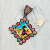 PD231210CP-05                Copper metal with blue turquoise stone square cowboy Pendent