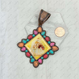 PD231210CP-21                  Copper metal with blue turquoise stone square cowgirl Pendent