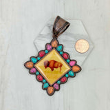 PD231210CP-21                  Copper metal with blue turquoise stone square cowgirl Pendent