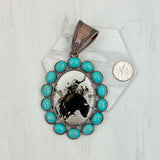 PD231210CP-33                 Copper metal with blue turquoise stone oval cowboy Pendent