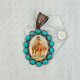 PD231210CP-33                 Copper metal with blue turquoise stone oval cowboy Pendent