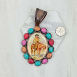 PD231210CP-33                 Copper metal with blue turquoise stone oval cowboy Pendent