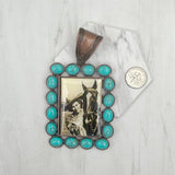PD231210CP-41                 Copper metal with blue turquoise stone triangle cowboy Pendent