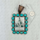 PD231210CP-49                 Copper metal with blue turquoise stone triangle cowboy Pendent