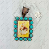 PD231210CP-49                 Copper metal with blue turquoise stone triangle cowboy Pendent