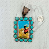 PD231210CP-57                Copper metal with blue turquoise stone triangle buffalo bill Pendent