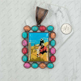 PD231210CP-57                Copper metal with blue turquoise stone triangle buffalo bill Pendent