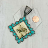 PD231210SL-01                  silver metal with blue turquoise stone square cowboy Pendent