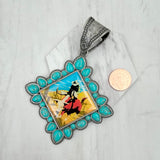 PD231210SL-01                  silver metal with blue turquoise stone square cowboy Pendent