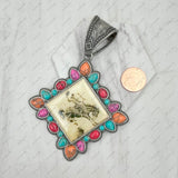 PD231210SL-01                  silver metal with blue turquoise stone square cowboy Pendent