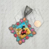 PD231210SL-01                  silver metal with blue turquoise stone square cowboy Pendent