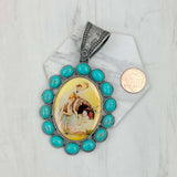 PD231210SL-09                 silver metal with blue turquoise stone oval cowboy Pendent