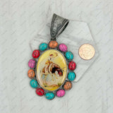 PD231210SL-09                 silver metal with blue turquoise stone oval cowboy Pendent