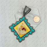 PD231210SL-17                 silver metal with blue turquoise stone square cowgirl Pendent