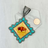 PD231210SL-17                 silver metal with blue turquoise stone square cowgirl Pendent