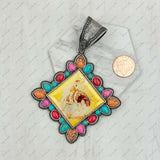 PD231210SL-17                 silver metal with blue turquoise stone square cowgirl Pendent