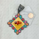 PD231210SL-17                 silver metal with blue turquoise stone square cowgirl Pendent