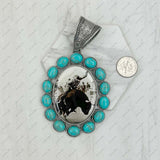 PD231210SL-29                 silver metal with blue turquoise stone oval cowboy Pendent