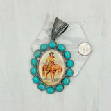 PD231210SL-29                 silver metal with blue turquoise stone oval cowboy Pendent