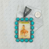 PD231210SL-37                 silver metal with blue turquoise stone triangle cowboy Pendent