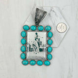 PD231210SL-45                silver metal with blue turquoise stone triangle cowboy Pendent