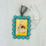 PD231210SL-45                silver metal with blue turquoise stone triangle cowboy Pendent