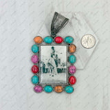 PD231210SL-45                silver metal with blue turquoise stone triangle cowboy Pendent