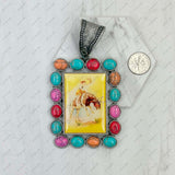 PD231210SL-45                silver metal with blue turquoise stone triangle cowboy Pendent