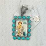 PD231210SL-53                silver metal with blue turquoise stone triangle buffalo bill Pendent