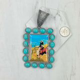 PD231210SL-53                silver metal with blue turquoise stone triangle buffalo bill Pendent