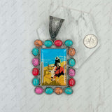 PD231210SL-53                silver metal with blue turquoise stone triangle buffalo bill Pendent