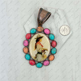 PD231210SL-61               silver metal with muti stone oval cowgirl Pendent