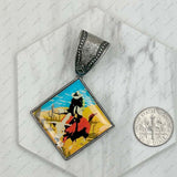 PD231210SL-63                                silver metal square cowboy pendent