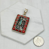 PD240721-20               German silver with blue turquoise and red coral pendant