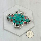 PD240721-27               German silver with blue turquoise and red coral pendant