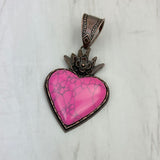 PD250110-05            Copper metal with blue turquoise stone heart Pendent