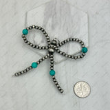 PD250208-04          4mm Silver Navajo pearl with blue turquoise stone beads bow tie pendent