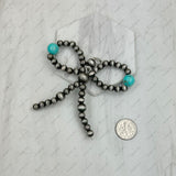 PD250208-06           6mm Silver Navajo pearl with blue turquoise stone beads bow tie pendent