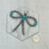 PD250306-01           Silver Navajo pearl with blue turquoise stone beads Bow tie Pendant