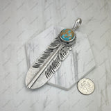 PD251130-01-BLUE                 Silver metal with blue turquoise stone feather Pendent