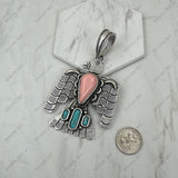 PD251130-02-ORANGE                Silver metal with orange turquoise stone Eagle Pendent
