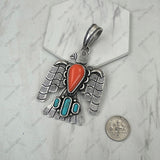 PD251130-02-ORANGE                Silver metal with orange turquoise stone Eagle Pendent